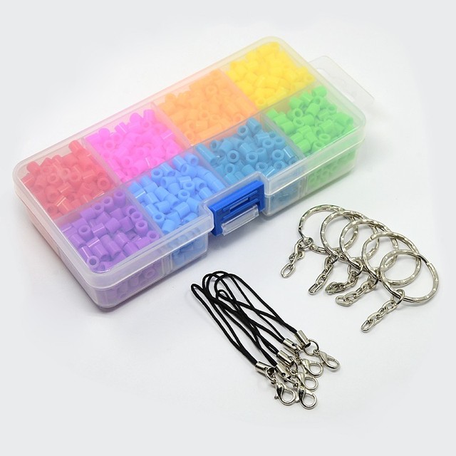 1Box Tube PE DIY Melty Beads Fuse Beads, 5pcs Alloy Key Chain